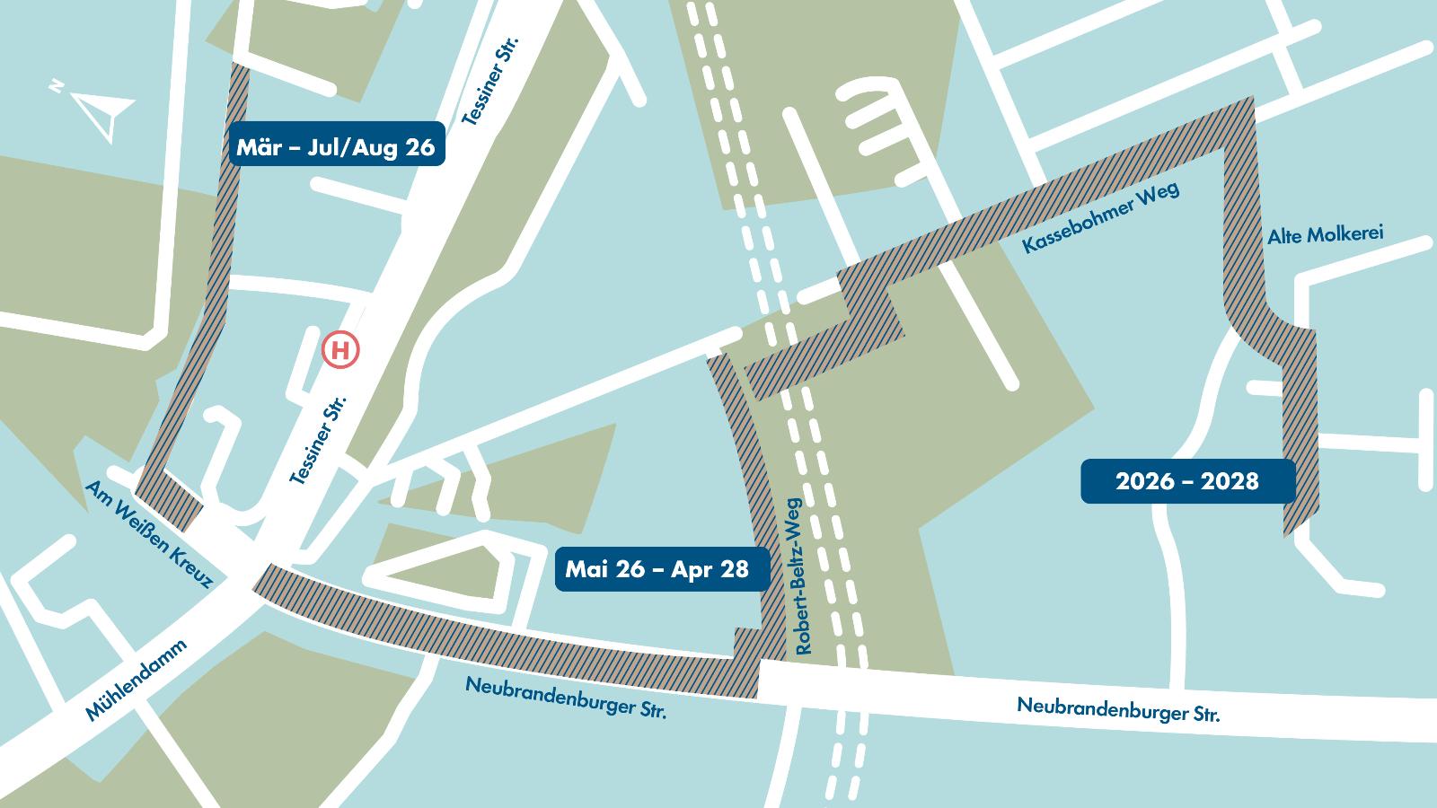 Bautätigkeiten von den Stadtwerken, Nordwasser sowie der Stadt Rostock