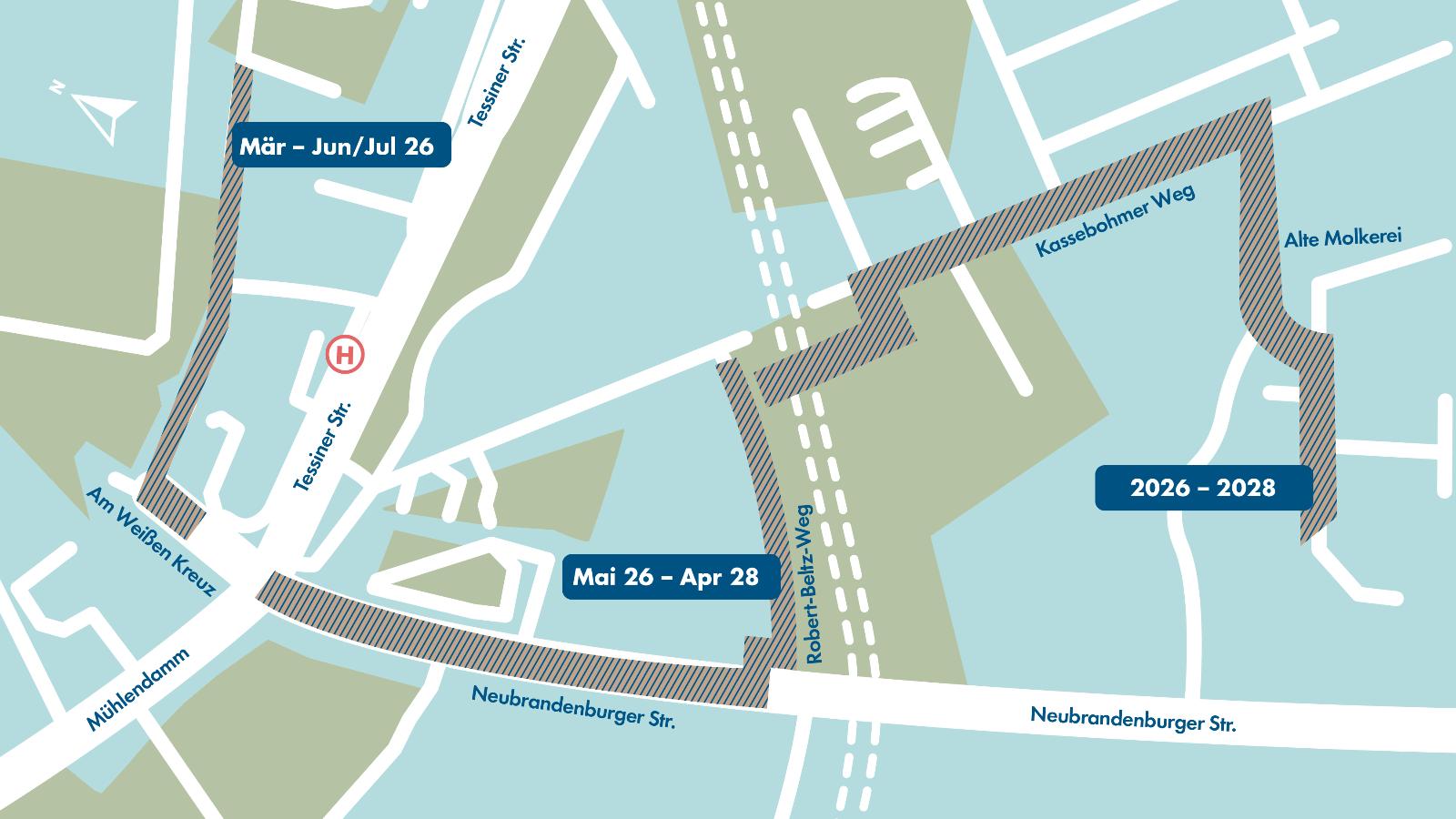 Bautätigkeiten von den Stadtwerken, Nordwasser sowie der Stadt Rostock